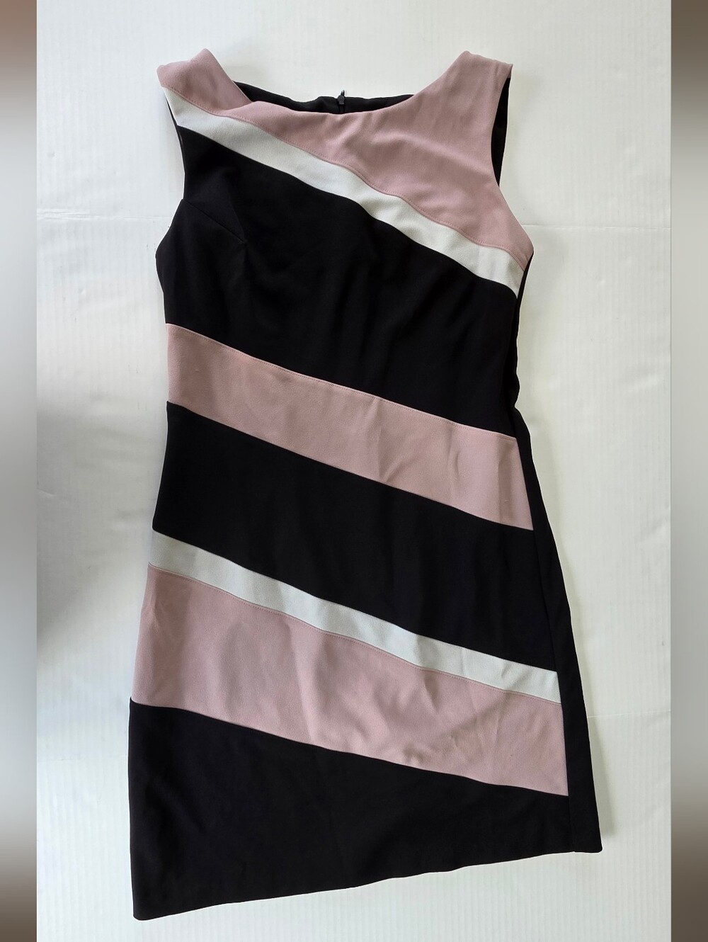 connected apparel Black, Blush Pink & White Diagonal Colorblock Sheath Dress
